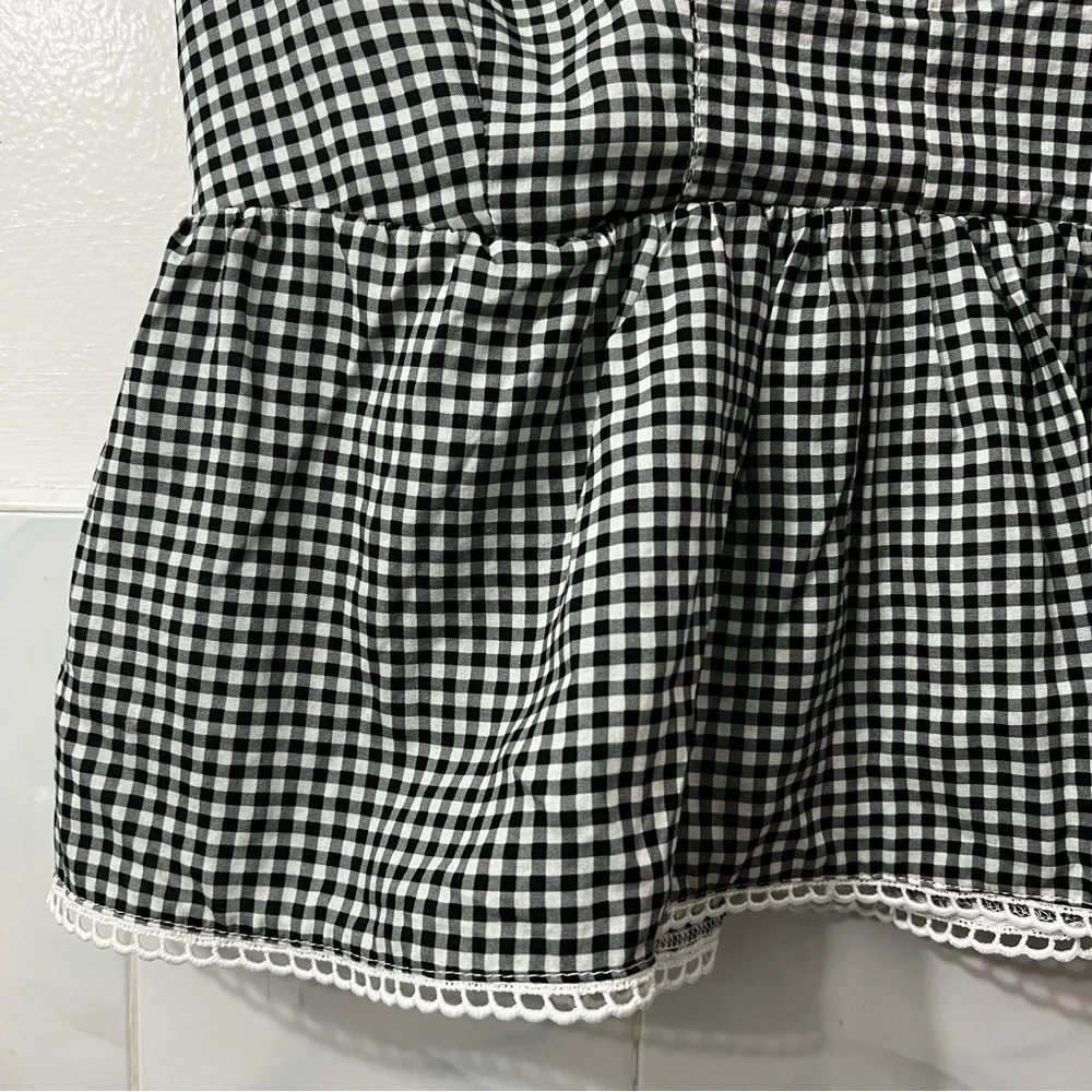 Nanette Lepore S Gingham Ruffle Tencel Peplum Blouse Retro 50s 60s Cottagecore